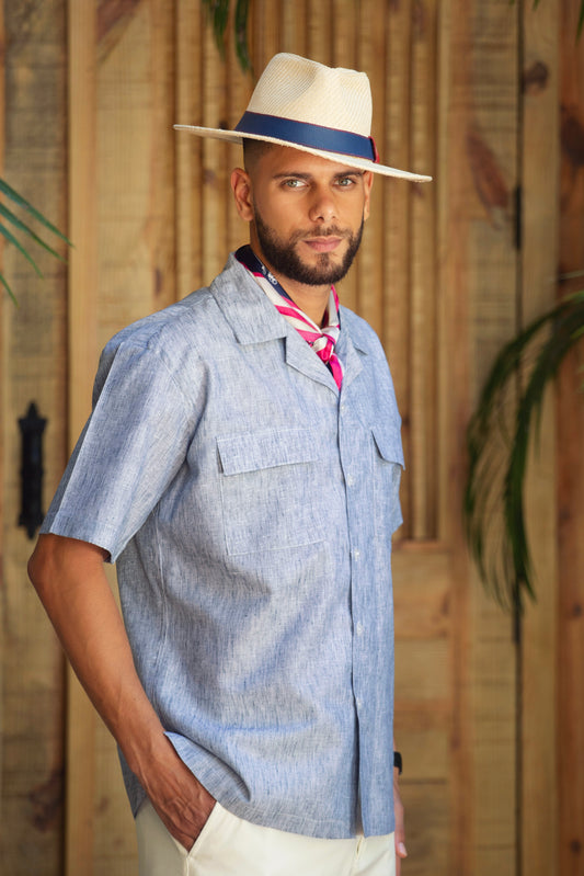 Camisas Cielo Lluvia Mangas Cortas con bolsillos