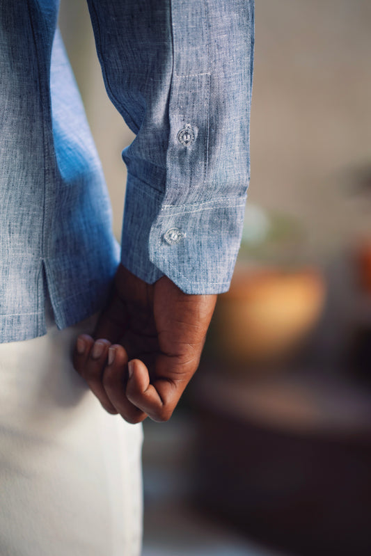 Camisas Cielo Lluvia Mangas Largas con bolsillos