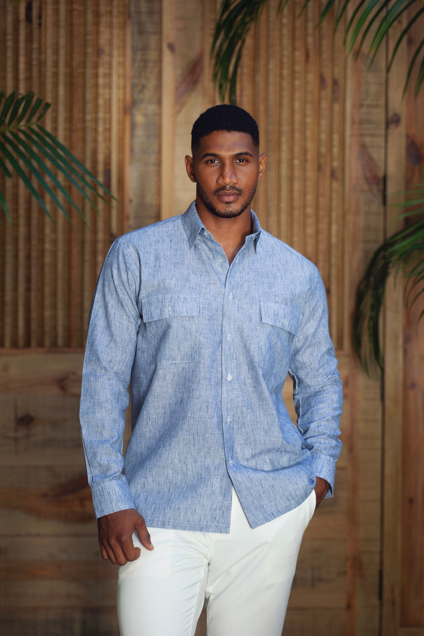 Camisas Cielo Lluvia Mangas Largas con bolsillos