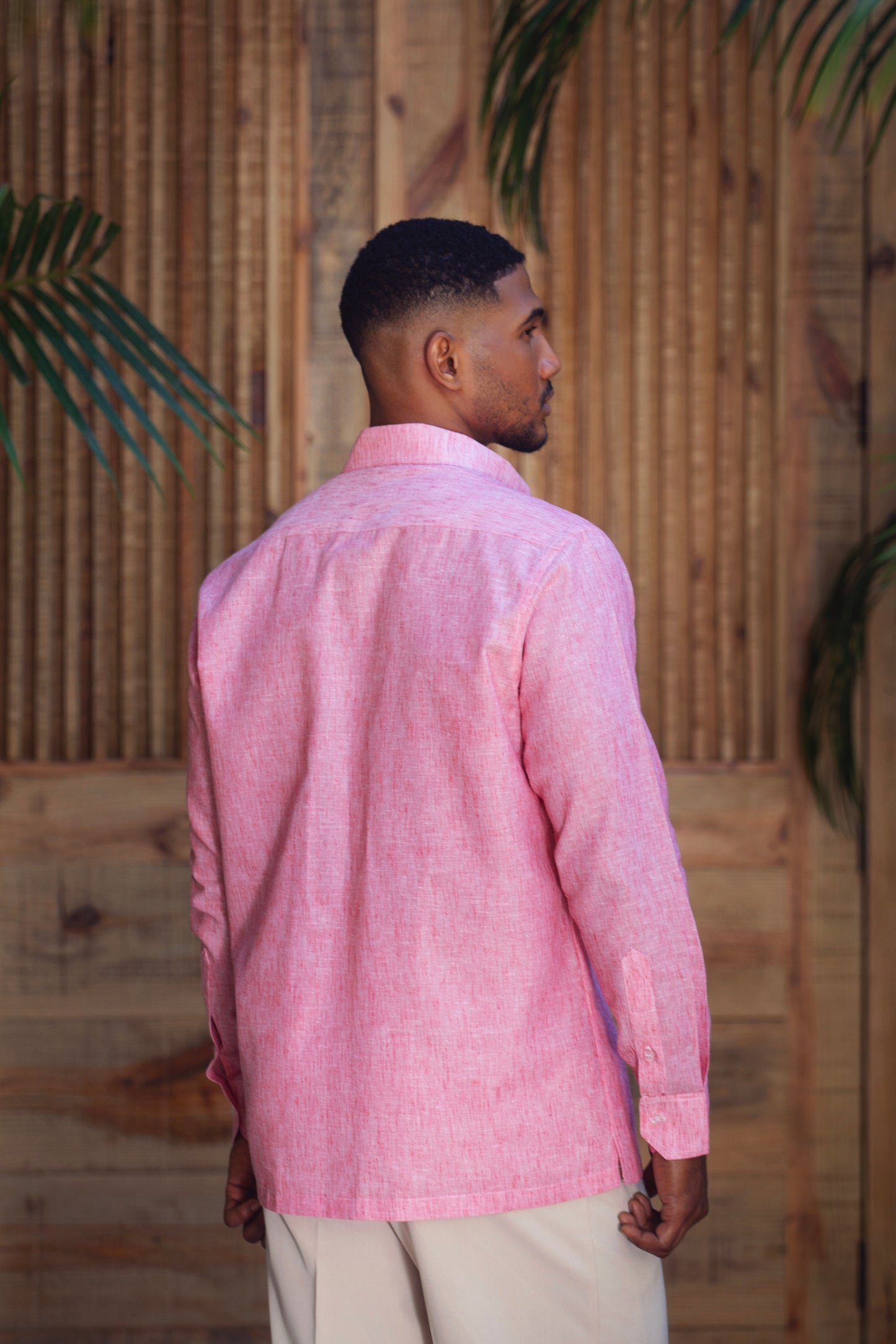 Camisas Rosa Coral Mangas Largas con bolsillos