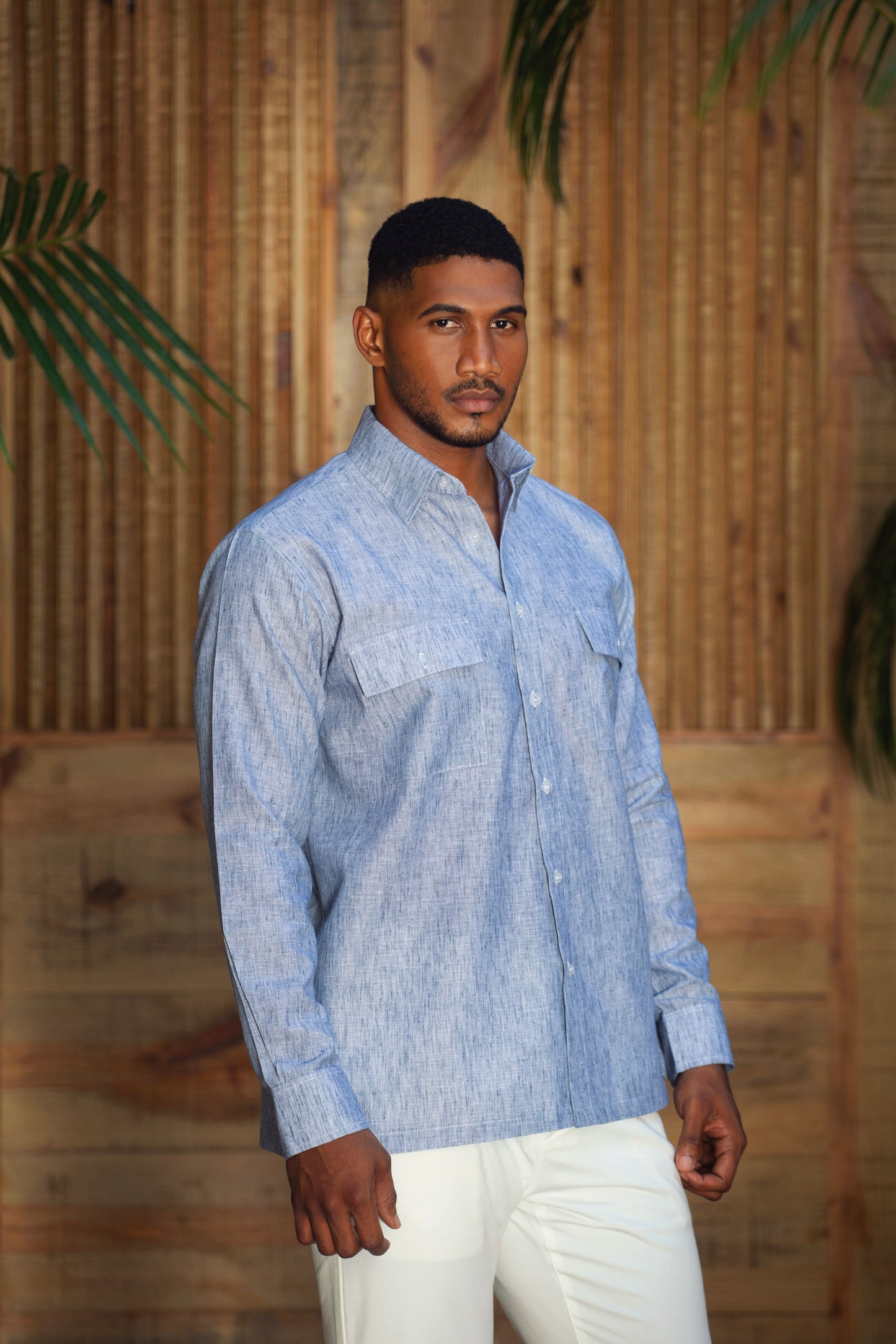 Camisas Cielo Lluvia Mangas Largas con bolsillos
