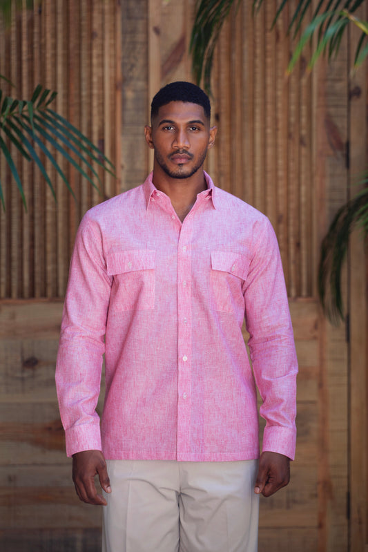Camisas Rosa Coral Mangas Largas con bolsillos